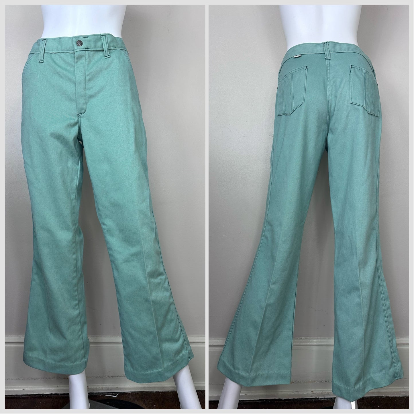 1970s Light Green Flare Leg Pants, Mark Jeans, 32.5"x29"