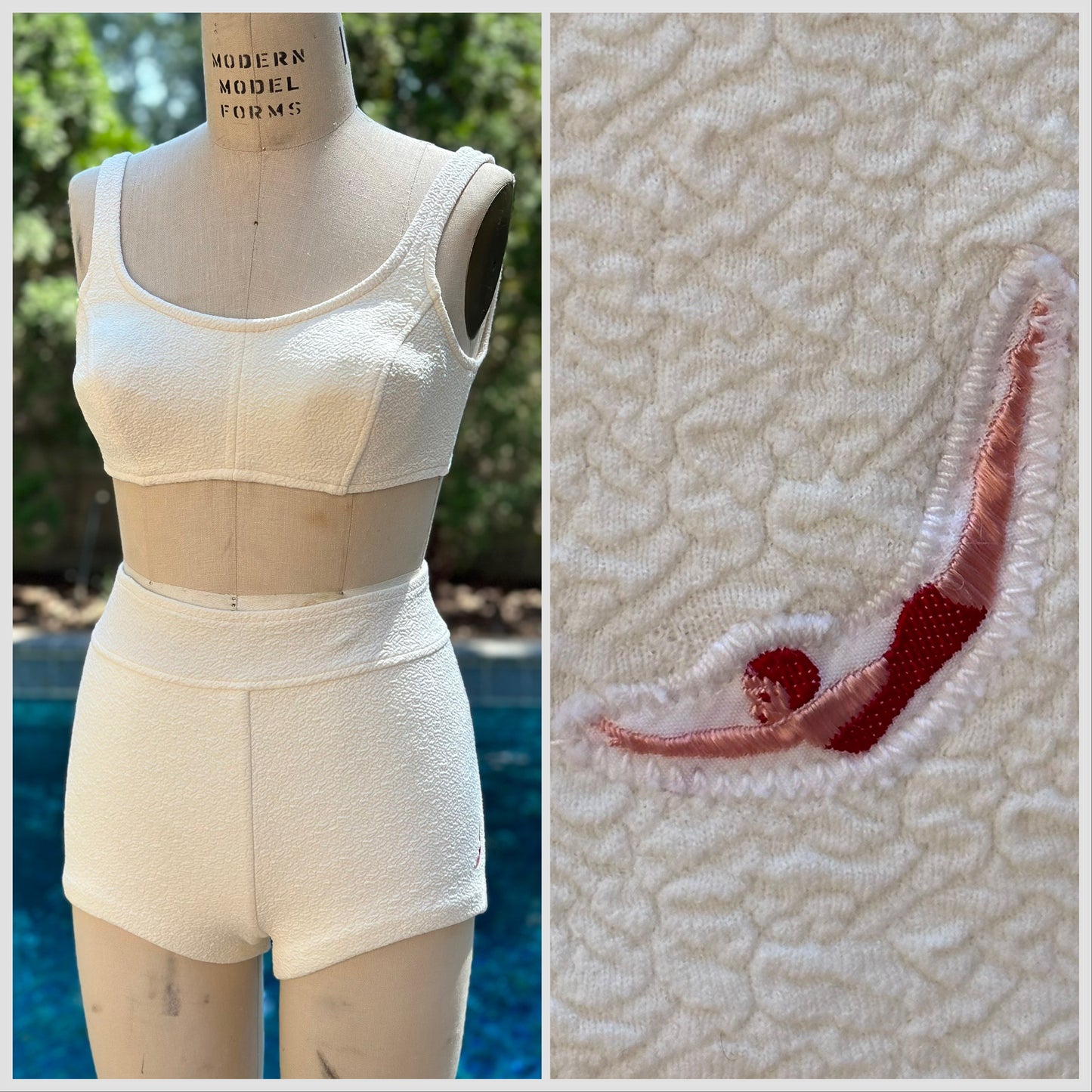 1960s White Bikini Swimsuit, Jantzen Two Piece, Size XS-Small