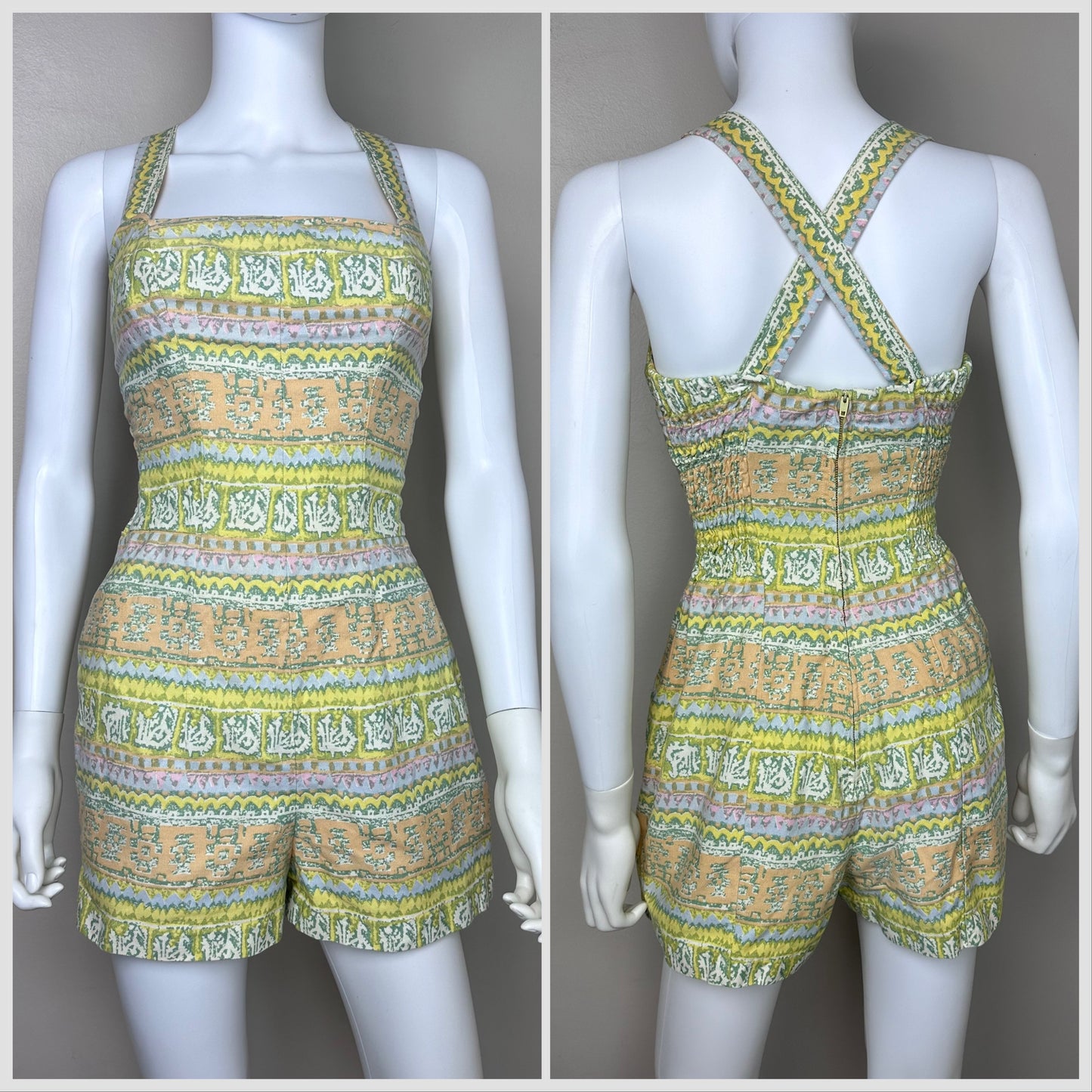 1950s Pastel Stripe Romper, Rose Marie Reid Swimsuit Size XS, Playsuit