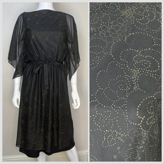 1970s/80s Sheer Black Floral Dress, Lady Carol of New York Size Small