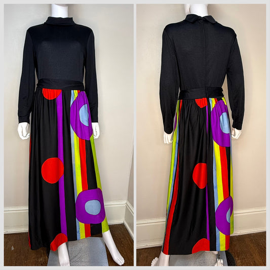 1970s Geometric Art Maxi Dress, Edano Size Medium-Large, Jonathan Logan