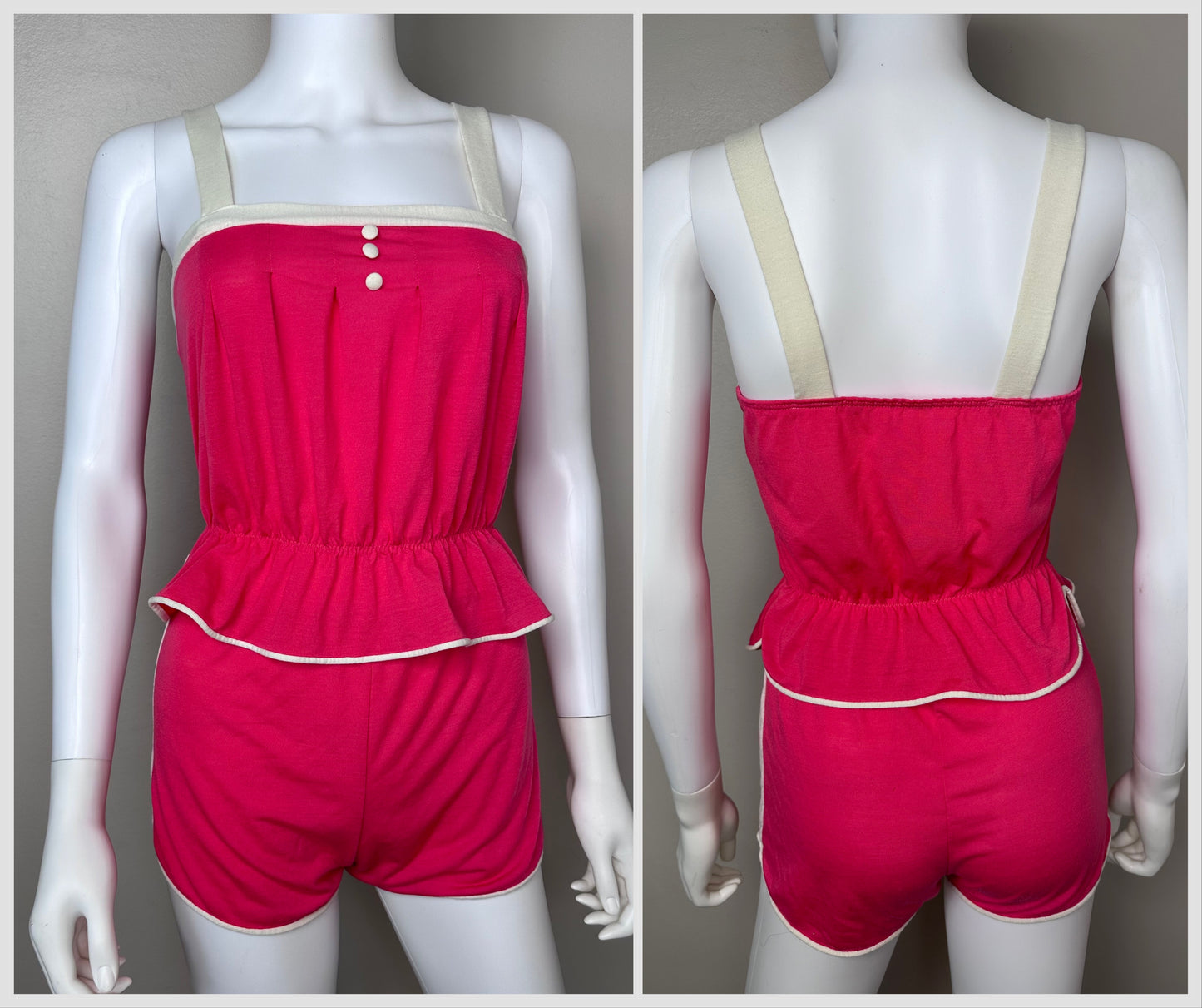 1970s/80s Bright Pink Knit Peplum Top and Shorts Set, Kayser Size XS