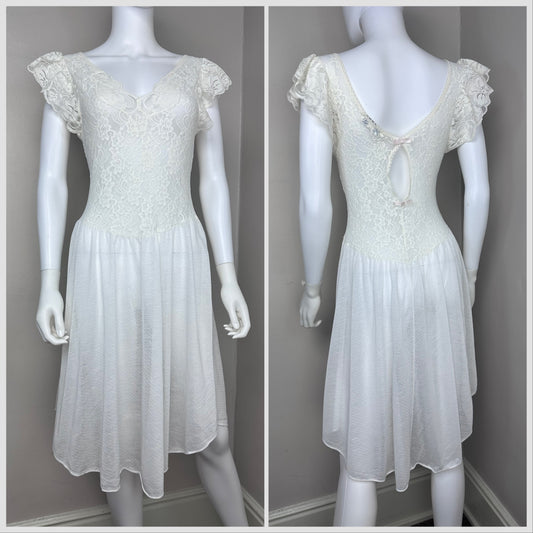 1980s Sheer White Lace Nightgown, Lily of France Sleepwear Size Medium, Bridal Lingerie