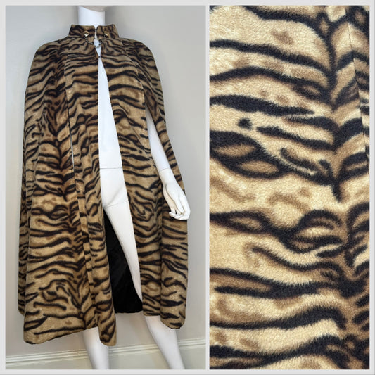 1960s/70s Faux Fur Cape, Tiger Print, Open Sizing