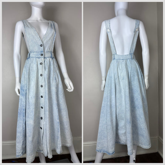 1980s Denim Jumper, Mix It Size XS, Acid Wash Blue Jean Dress