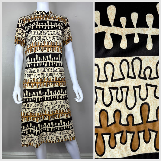 1960s Geometric Tiki Stripe Print Dress, Size Medium