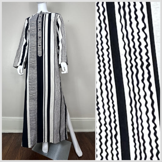 1970s Black and White Stripe Maxi Dress, Malia Honolulu Size Medium