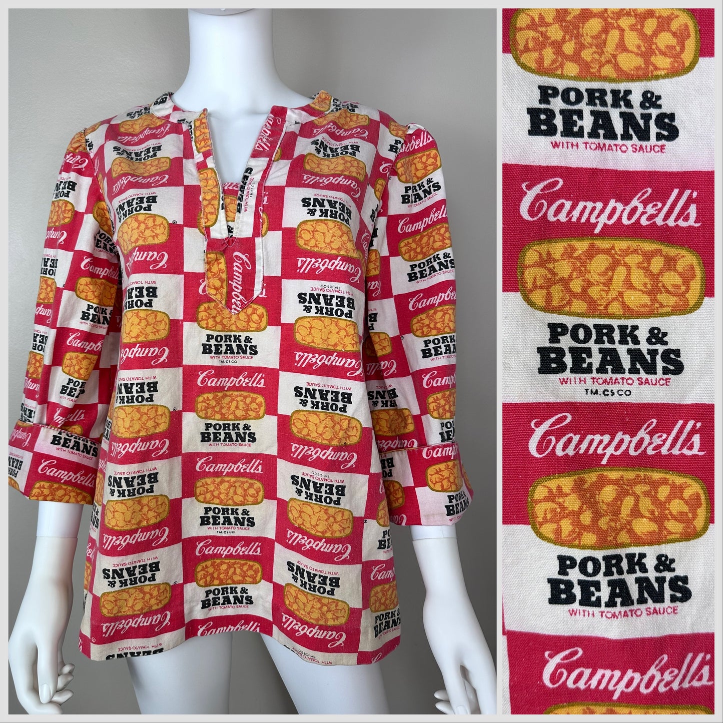 1960s Campbell’s Pork & Beans Top, Mod Pop Art, Handmade Size Medium