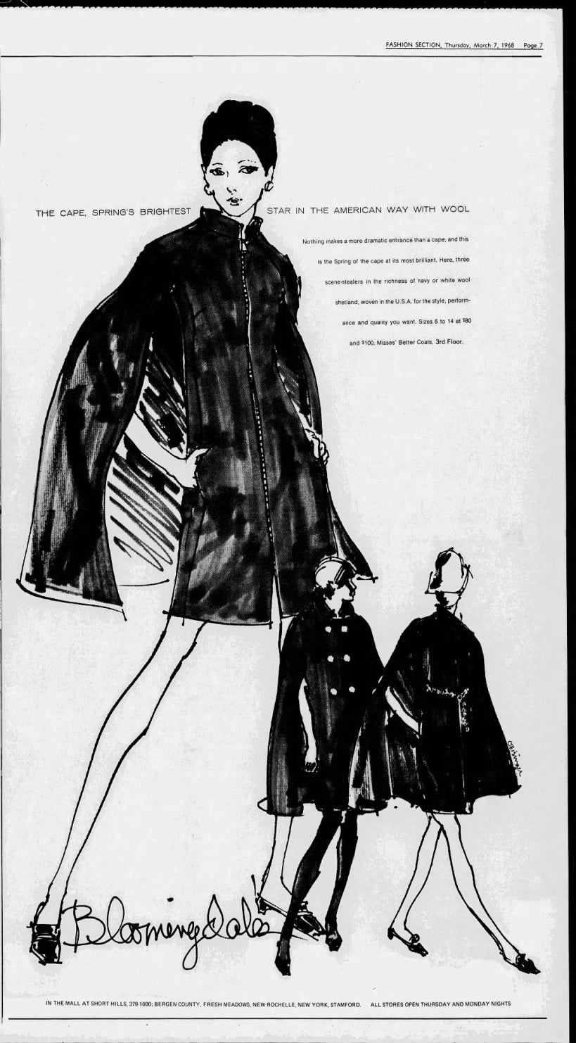 1960s/70s Grey Wool Cape with Fox Fur Collar, Size Medium, The American Way with Wool