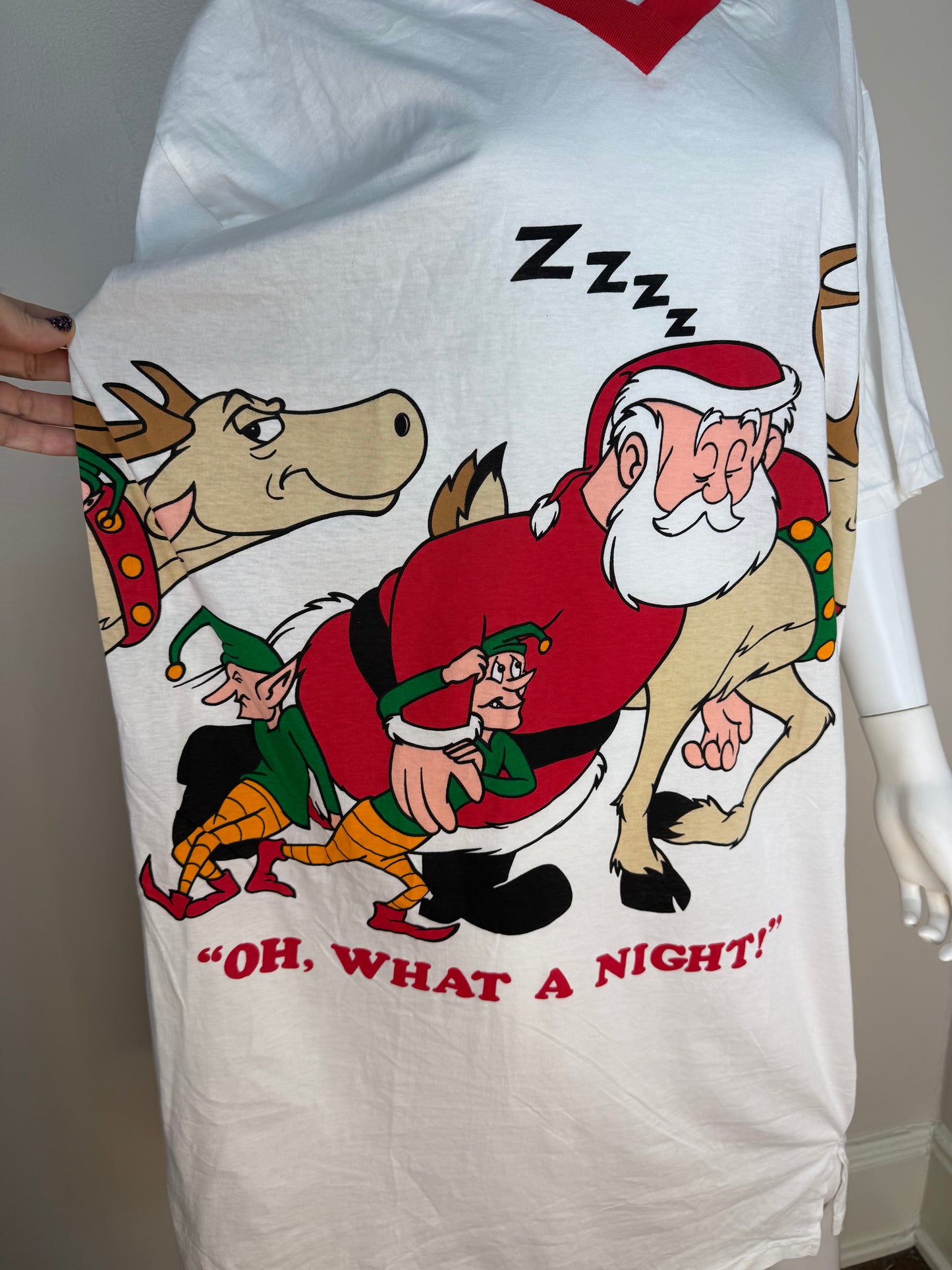 1990s Christmas T-Shirt Nightgown, Santa Jama, Oh What A Night, Santa Claus Nite Shirt, One Size