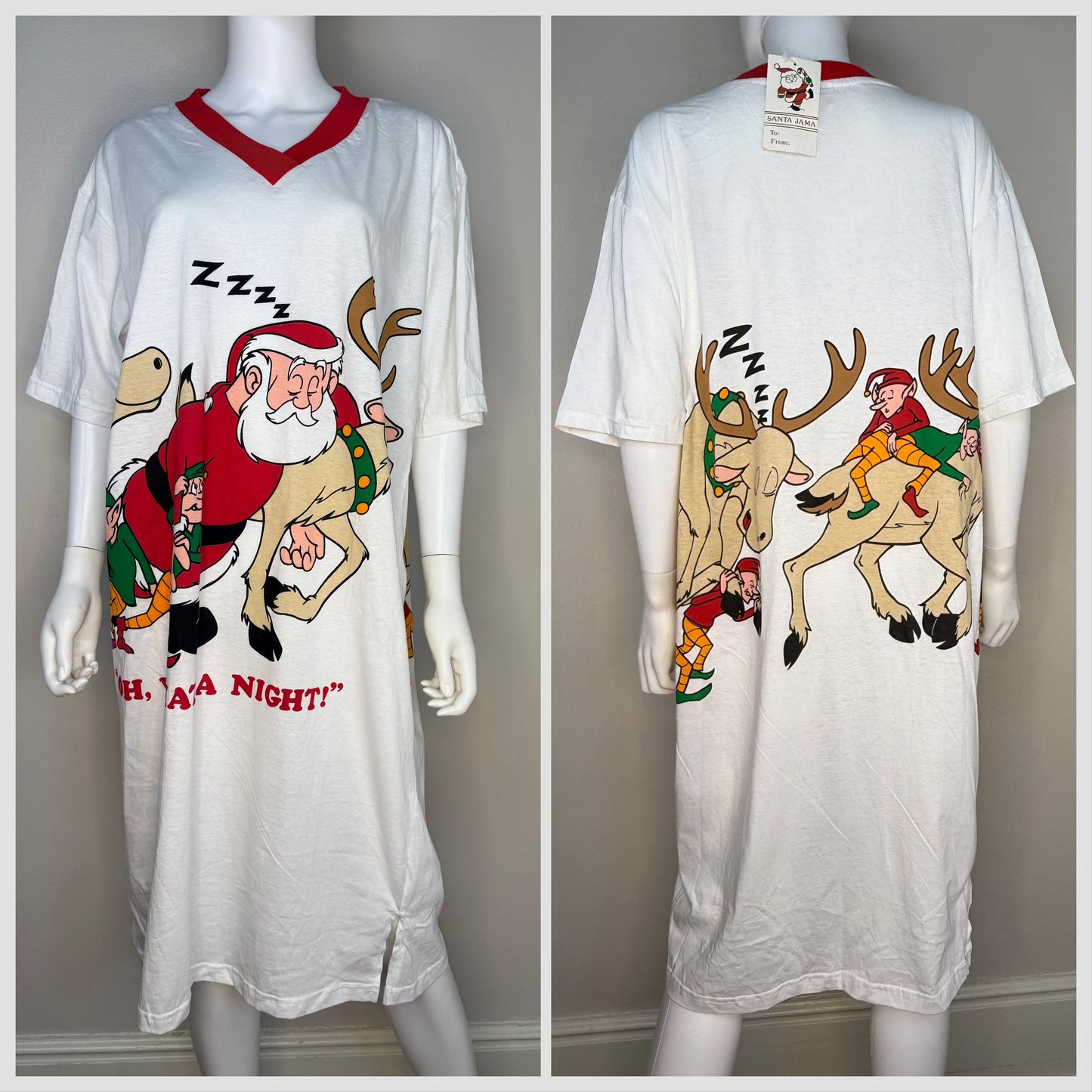 1990s Christmas T-Shirt Nightgown, Santa Jama, Oh What A Night, Santa Claus Nite Shirt, One Size