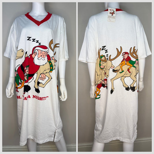 1990s Christmas T-Shirt Nightgown, Santa Jama, Oh What A Night, Santa Claus Nite Shirt, One Size