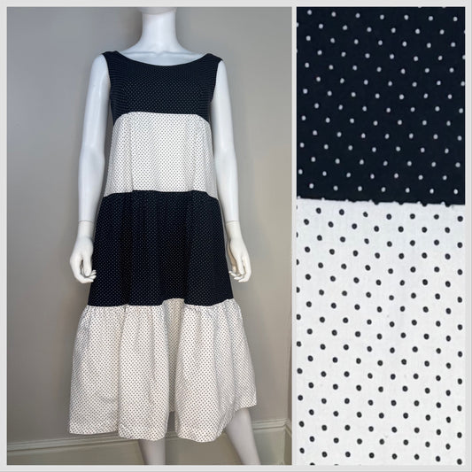1970s Black and White Dot Sleeveless Dress, Tiklas Finland Size Small, Sundress