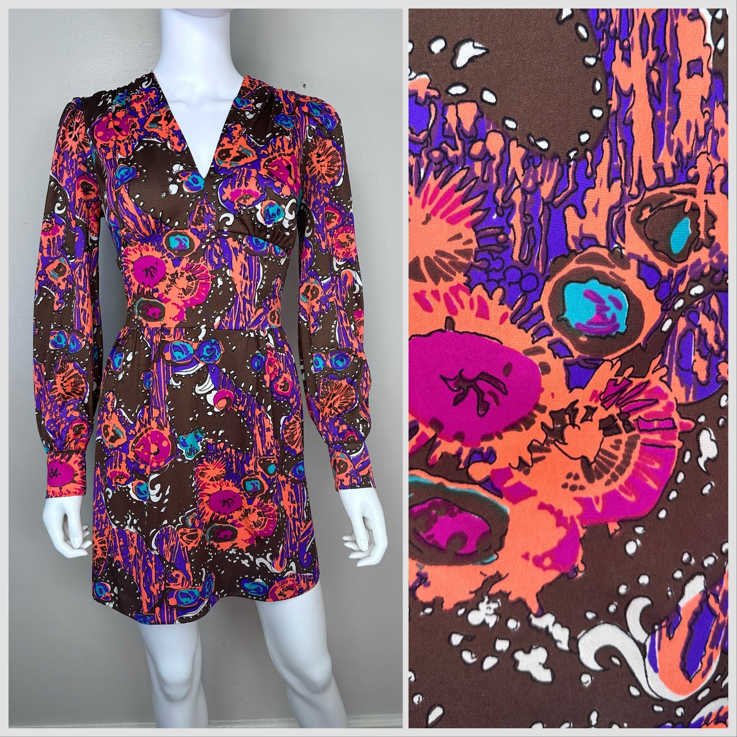 1970s Psychedelic Print Mini Dress, Sundays Child California