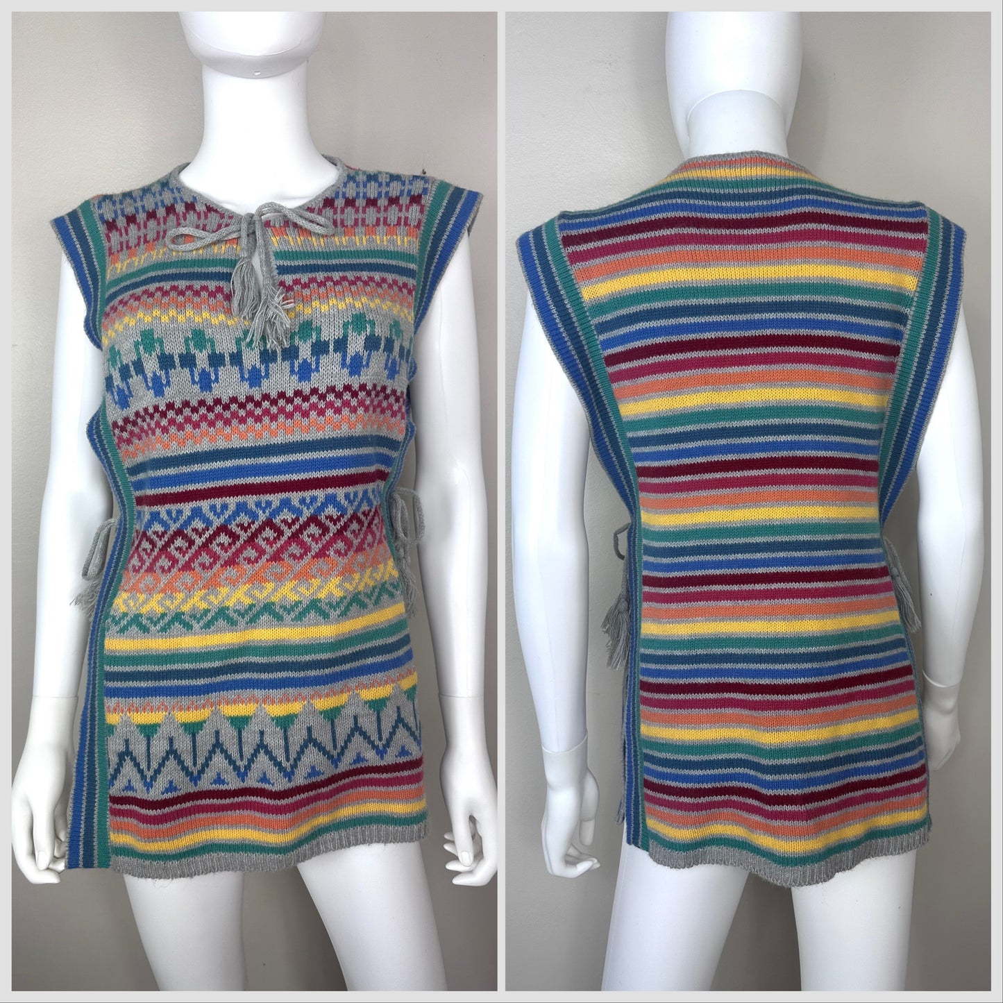 1970s/80s Rainbow Stripe Sweater Vest Poncho, Pandora