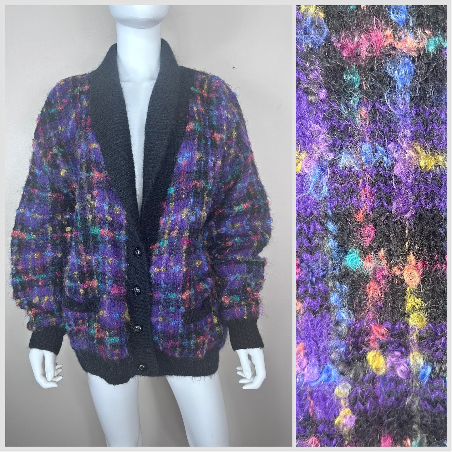 1990s Fuzzy Purple Boucle Cardigan Sweater, Westbound size XXL