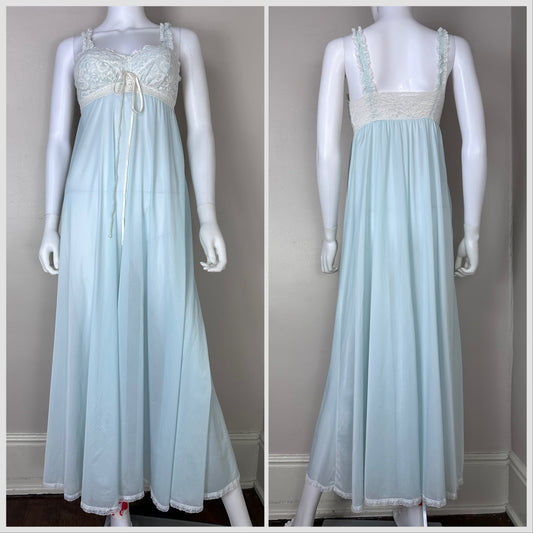 1970s Olga Sleeping Pretty Nightgown, Size XS-S, Pastel Blue