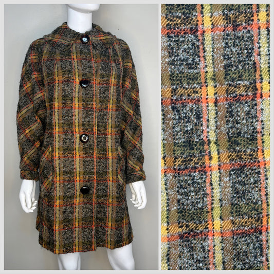 1950s Brown Paid Tweed Coat, Ricemor Size Medium