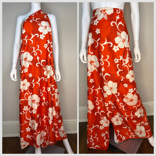 1980s Hawaiian Halter Wrap Maxi Dress, Maxi Skirt, Hilo Hattie