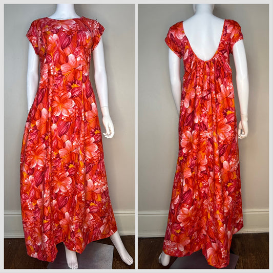 1960s Hawaiian Floral Maxi Dress, Paradise Hawaii Size Large