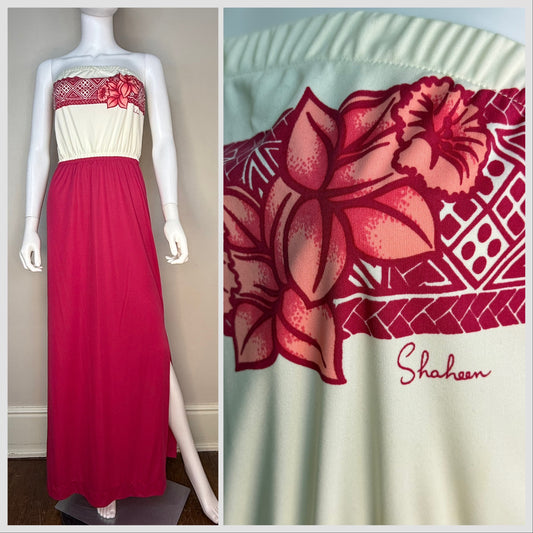 1970s Pink Strapless Maxi Dress, Alfred Shaheen Size XS-Small