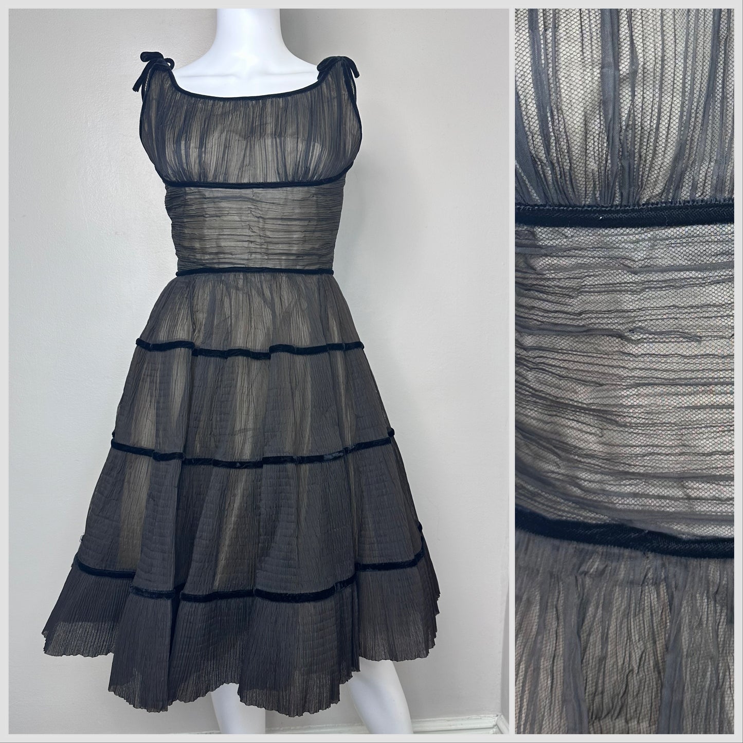 1950s Sheer Black Party Dress, Rappi Size XXS