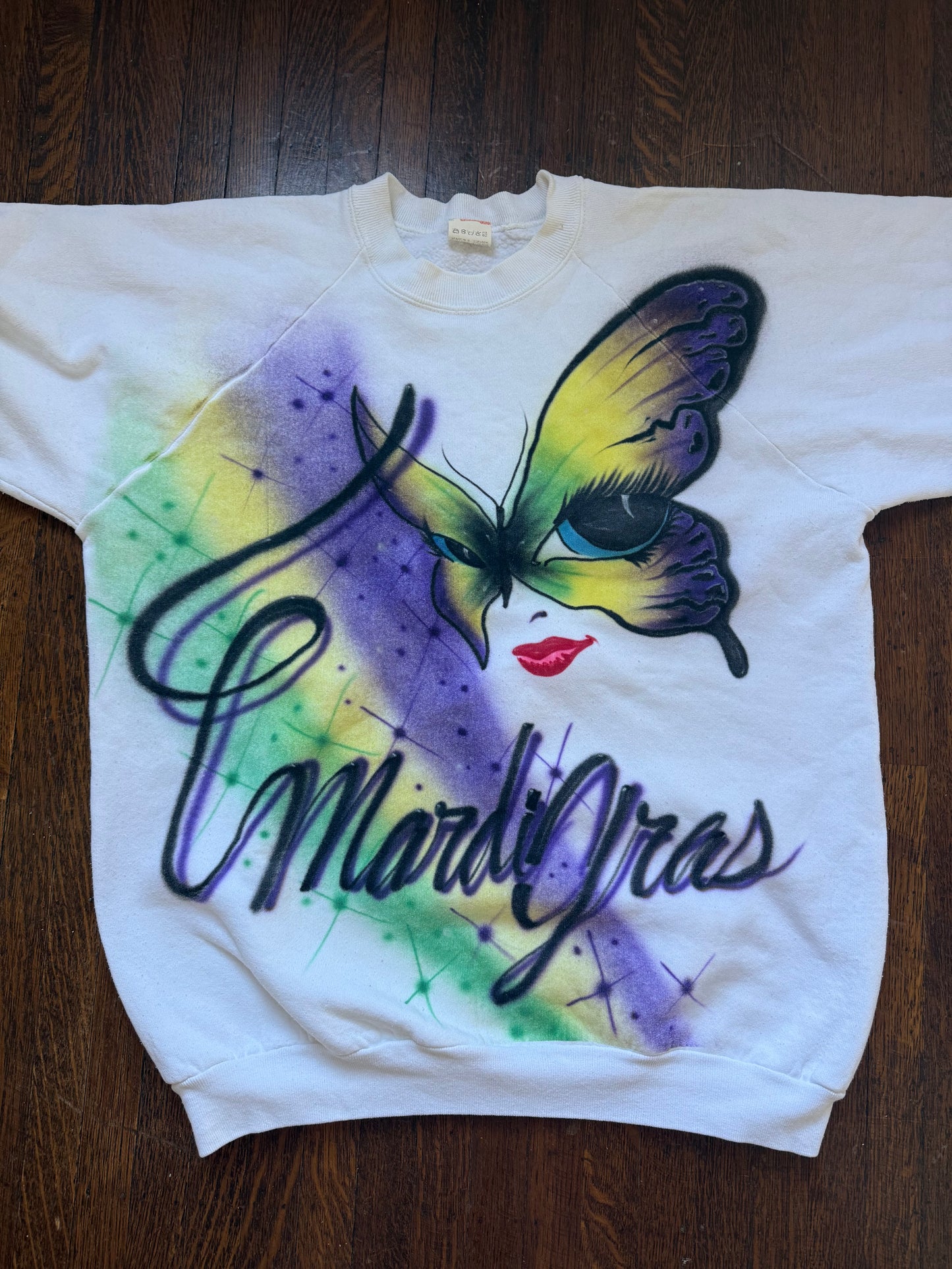 1990s Airbrushed Mardi Gras Sweatshirt, New Orleans, Fruit of the Loom Size XL