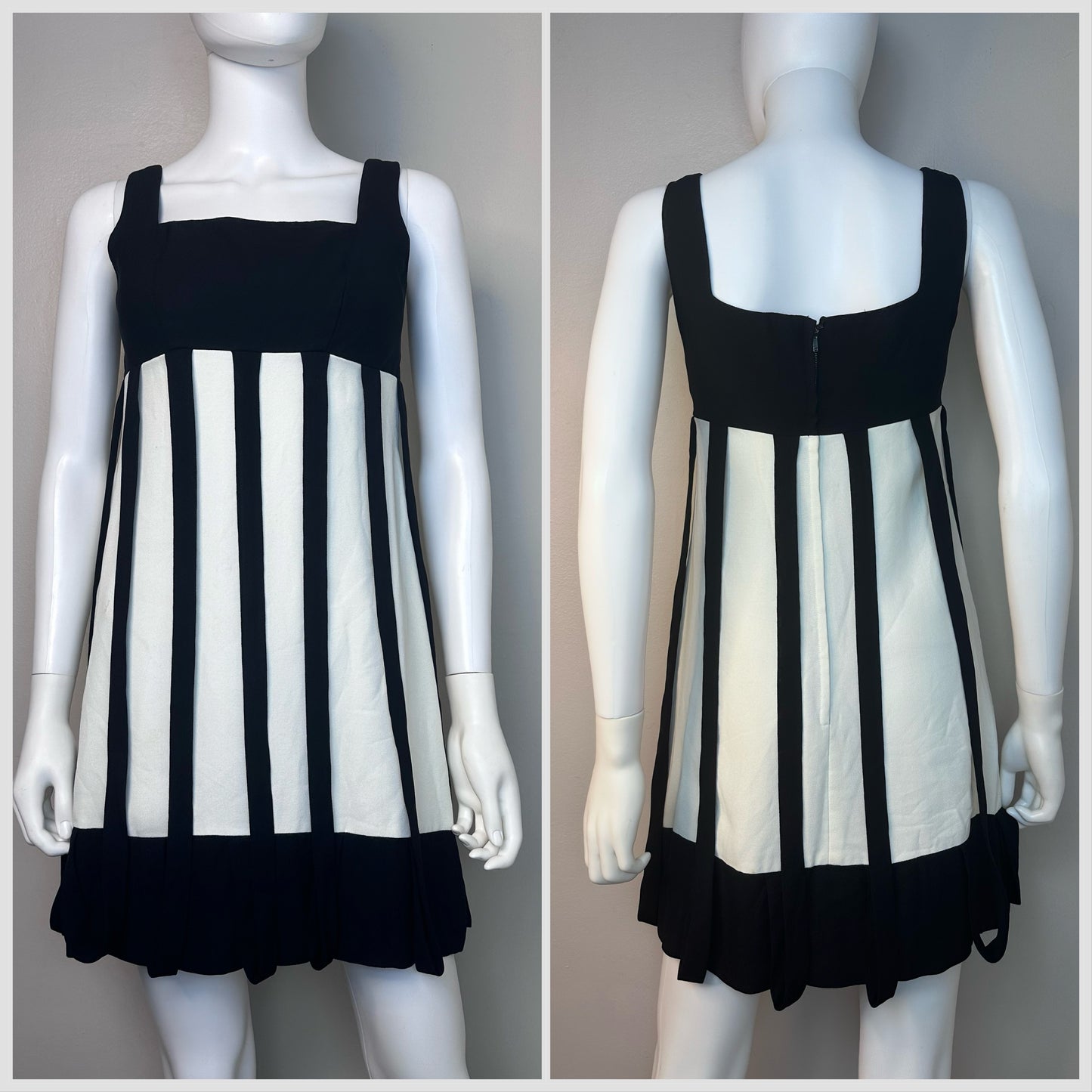 1960s Mod Cage Mini Dress, Size XS, Black and White, Car Wash, Go Go Dancer