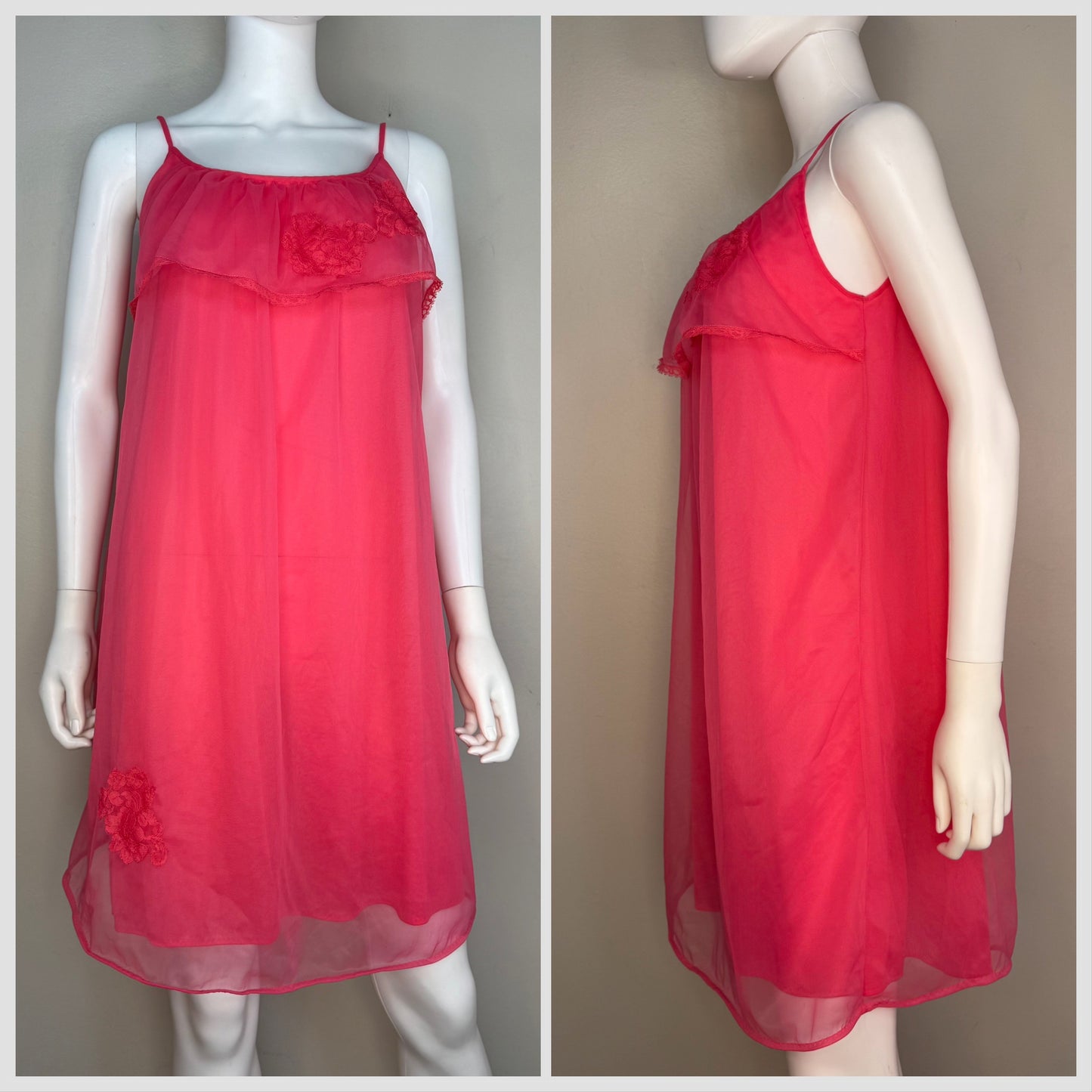 1960s Hot Pink Nightgown, Sears Roebuck and Co Size Small-Medium