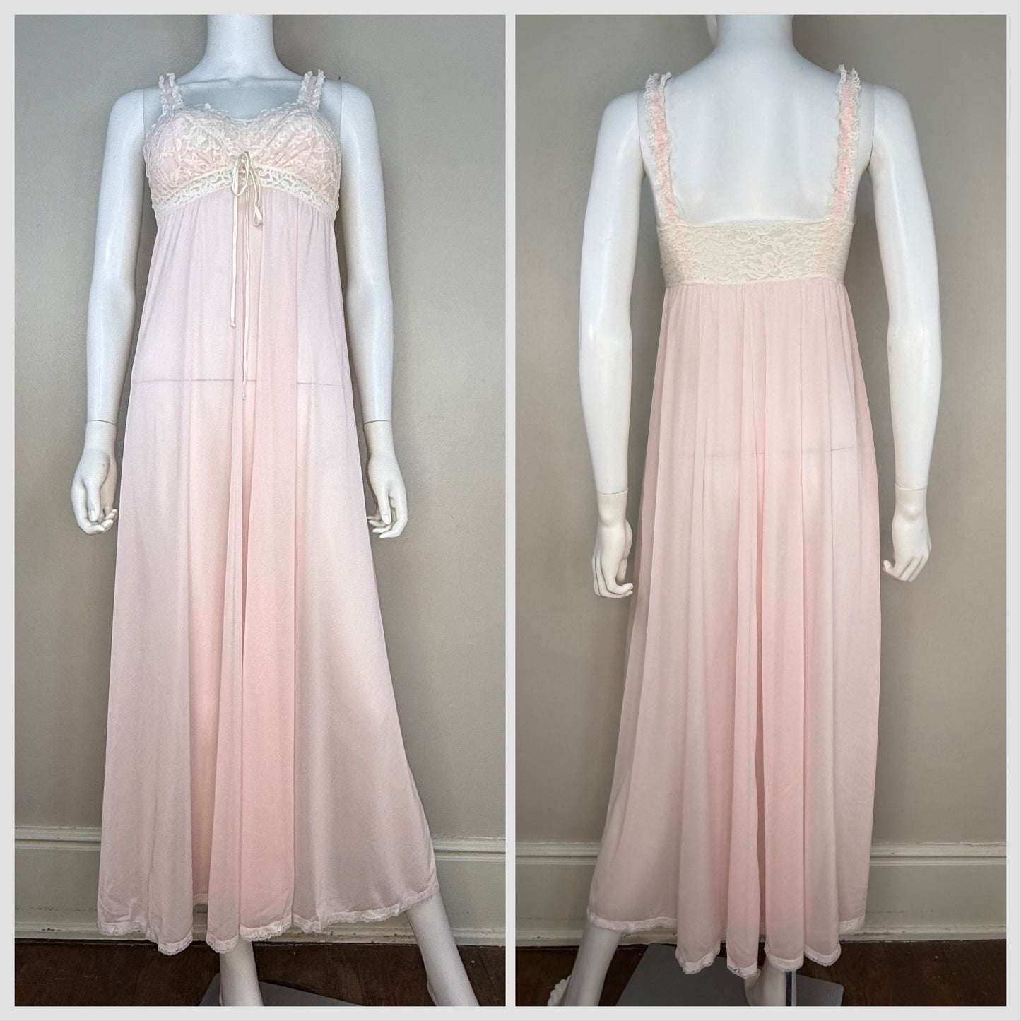 1960s/70s Olga Sleeping Pretty Nightgown, Pastel Pink, Size 34, Full Length
