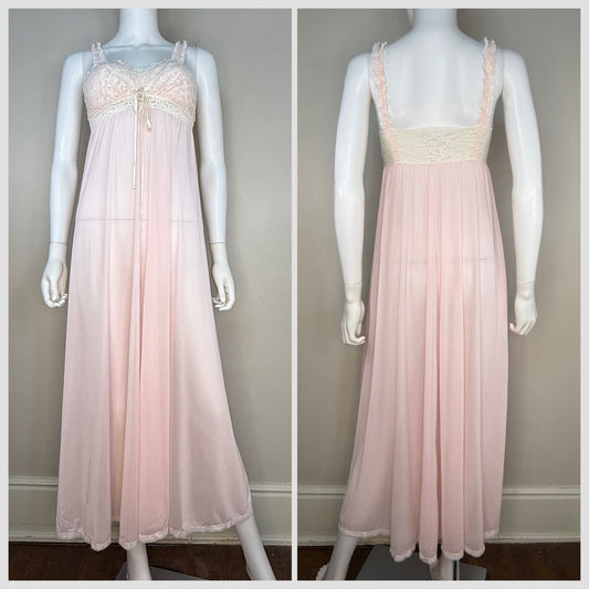 1960s/70s Olga Sleeping Pretty Nightgown, Pastel Pink, Size 34, Full Length