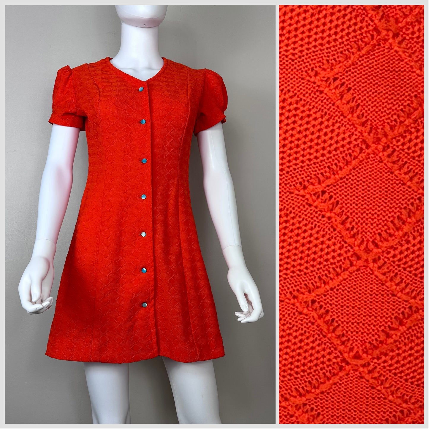 1960s/70s Bright Orange Mini Dress, The Colleger Size Medium