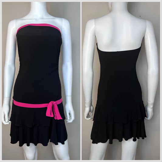 Y2K Black and Pink Strapless Drop Waist Dress, Lipstick Size XS-Small