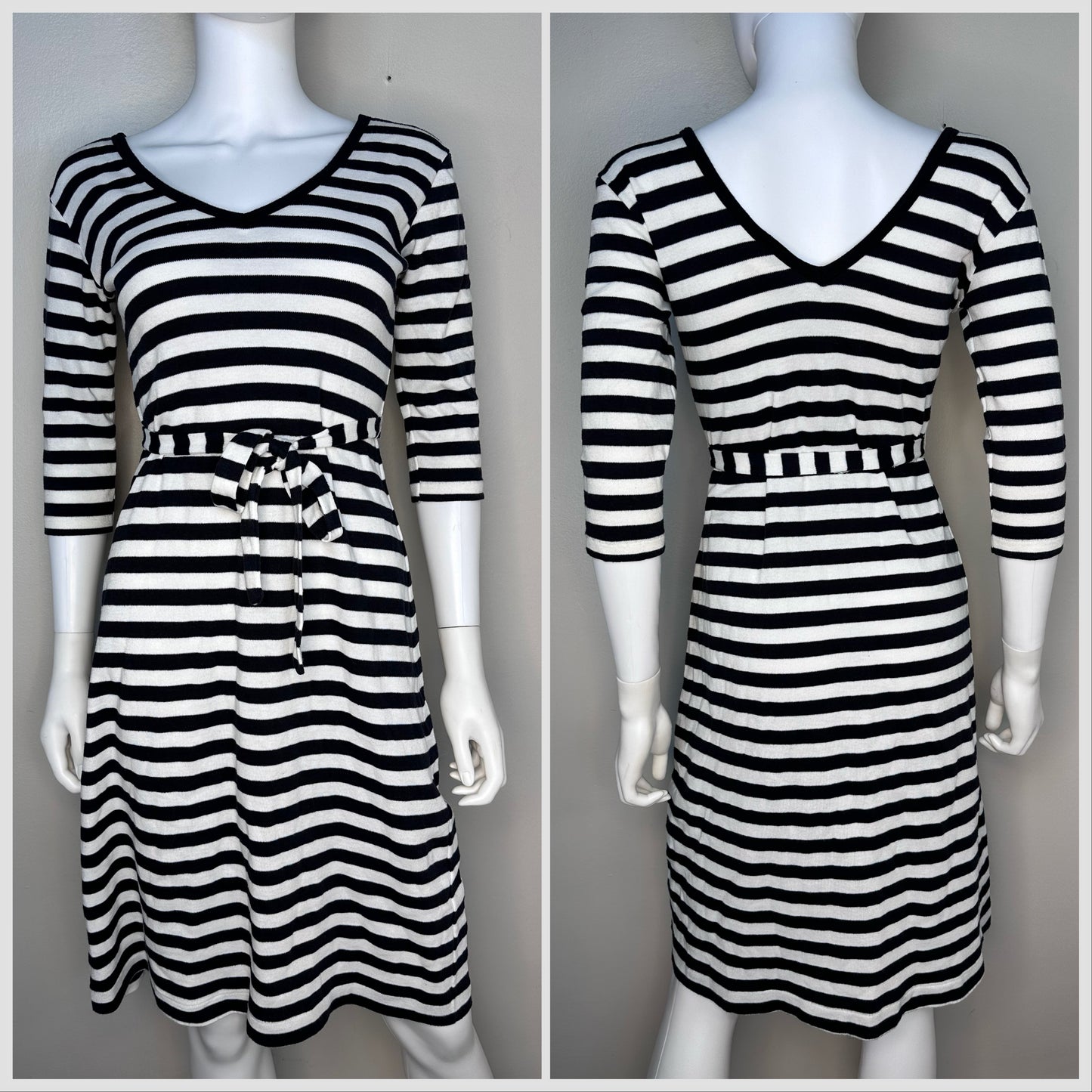 1970s Black and White Stripe Knit Dress, Casual Corner Size Small