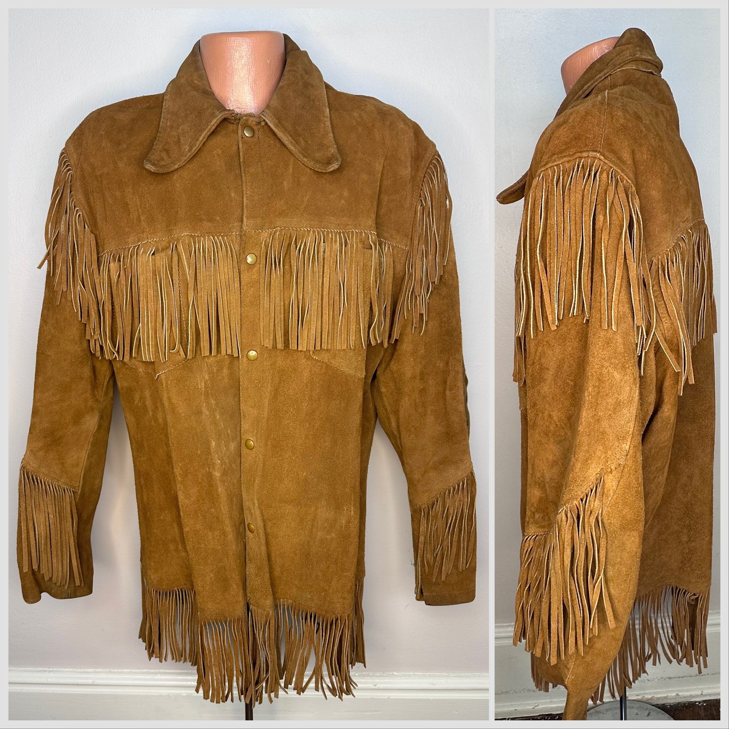 1960s/70s Brown Leather Jacket with Fringe, Sportswear Styled by National Shirt Shops