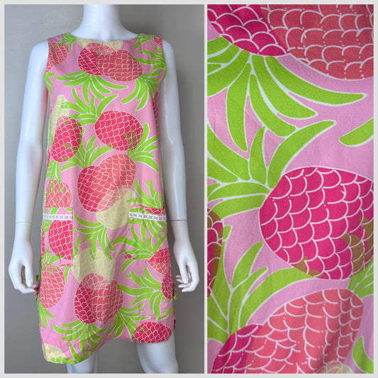 Y2K Lilly Pulitzer Shift Dress, White Label, Size Small, Pink Pineapple Print
