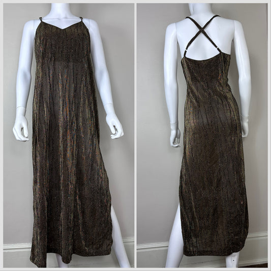 1990s/Y2K Gold Sparkle Crinkle Full Length Night Gown, Lane Bryant Intimates