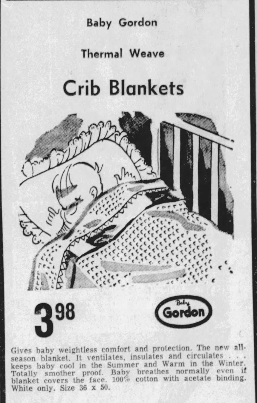 1960s Baby Gordon Thermal Weave Crib Blanket with Satin Binding, Pastel Yellow Cotton, New in Package