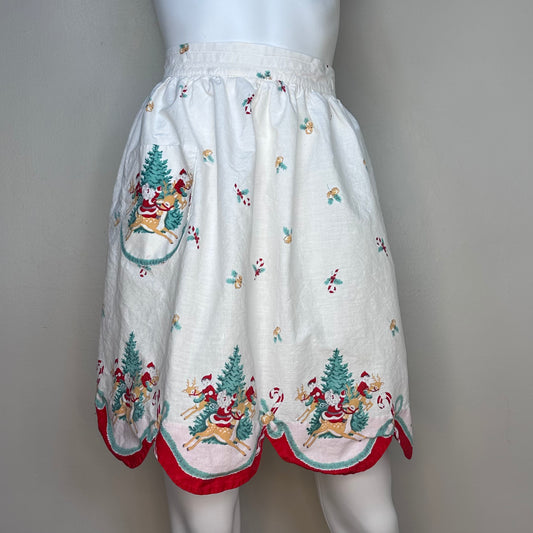 1950s Christmas Elves Half Apron, Novelty Print