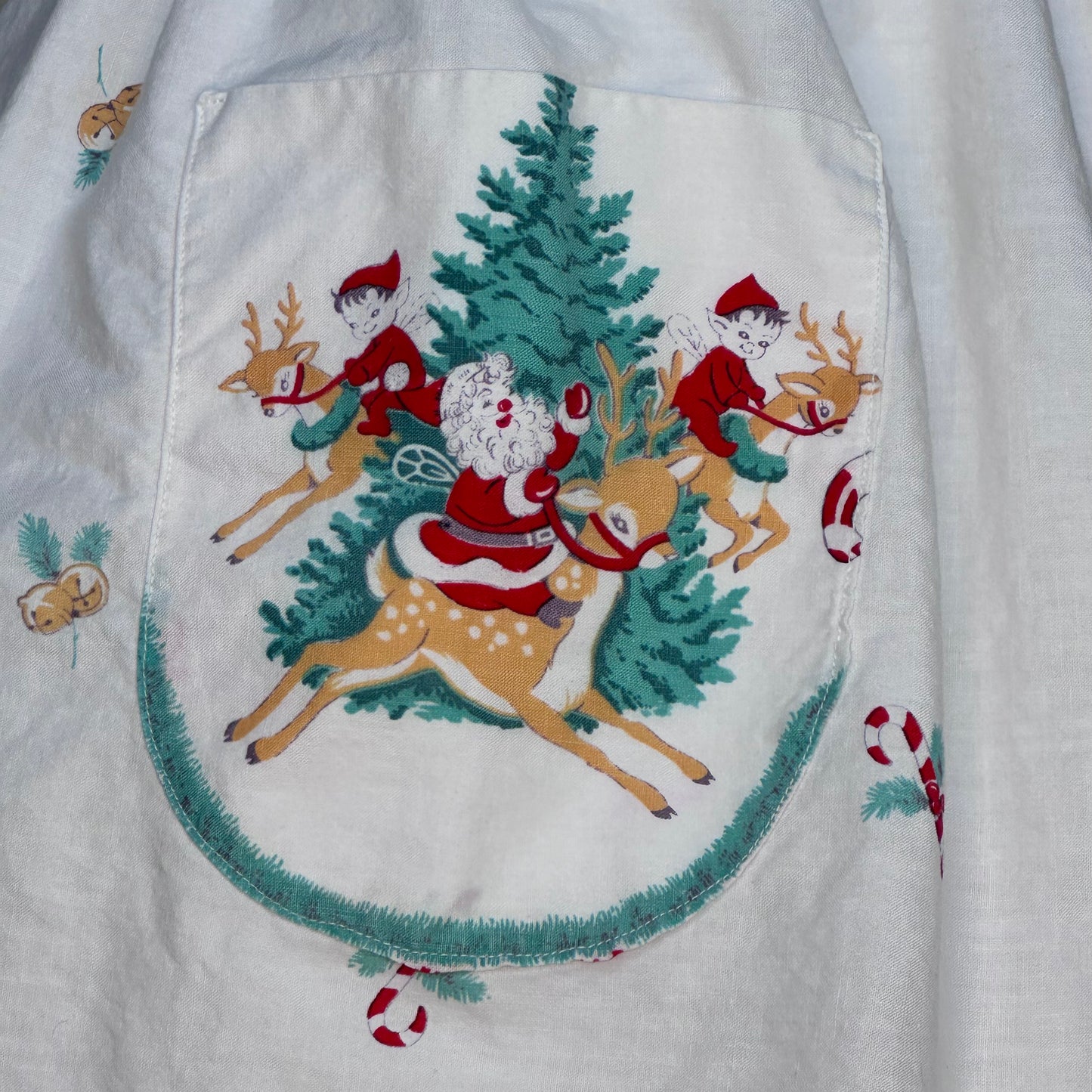 1950s Christmas Elves Half Apron, Novelty Print