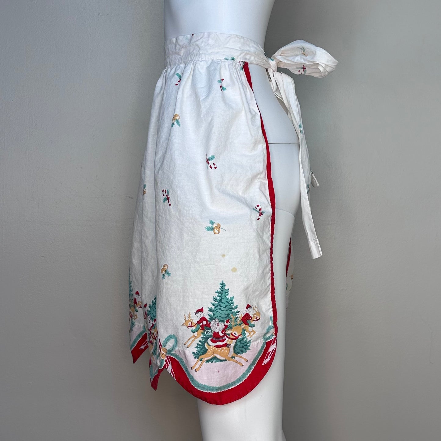 1950s Christmas Elves Half Apron, Novelty Print