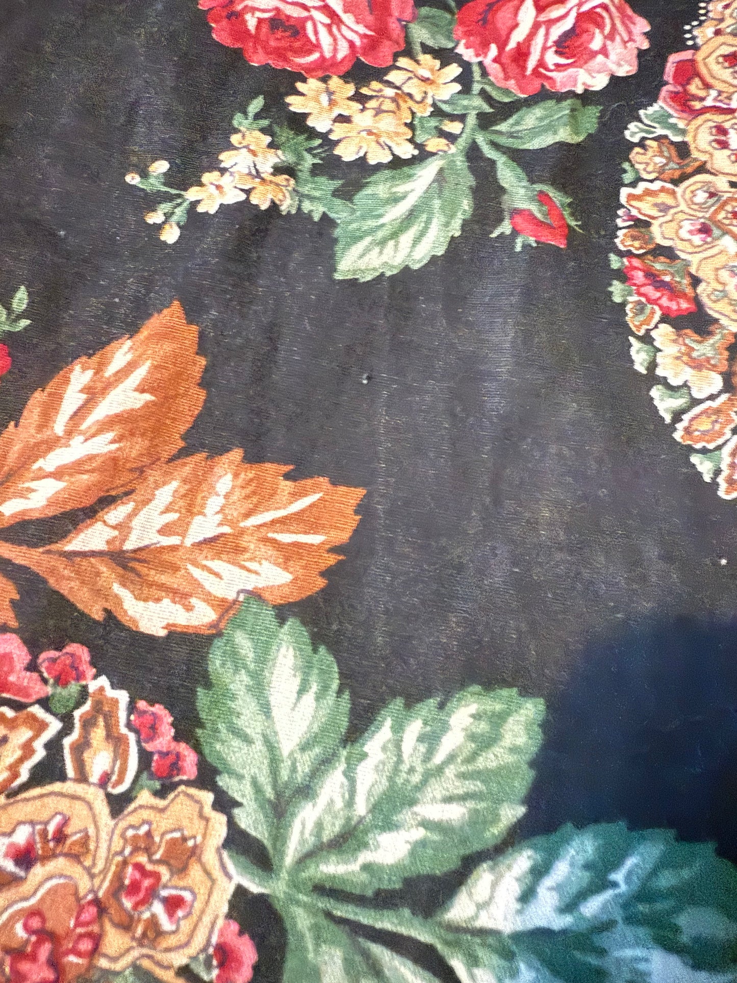 1970s Black Rose Caftan Dress with Wide Scarf Sleeves, Dutchmaid Size Large