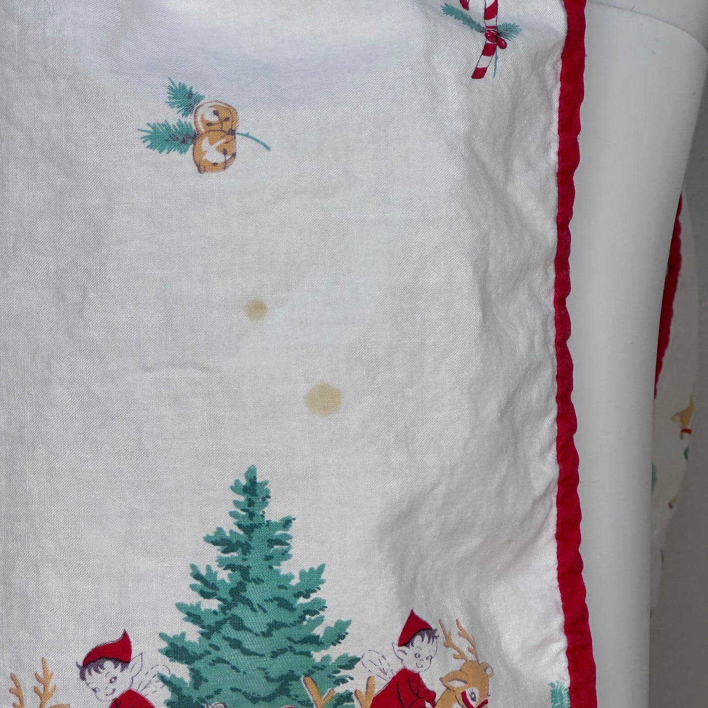 1950s Christmas Elves Half Apron, Novelty Print