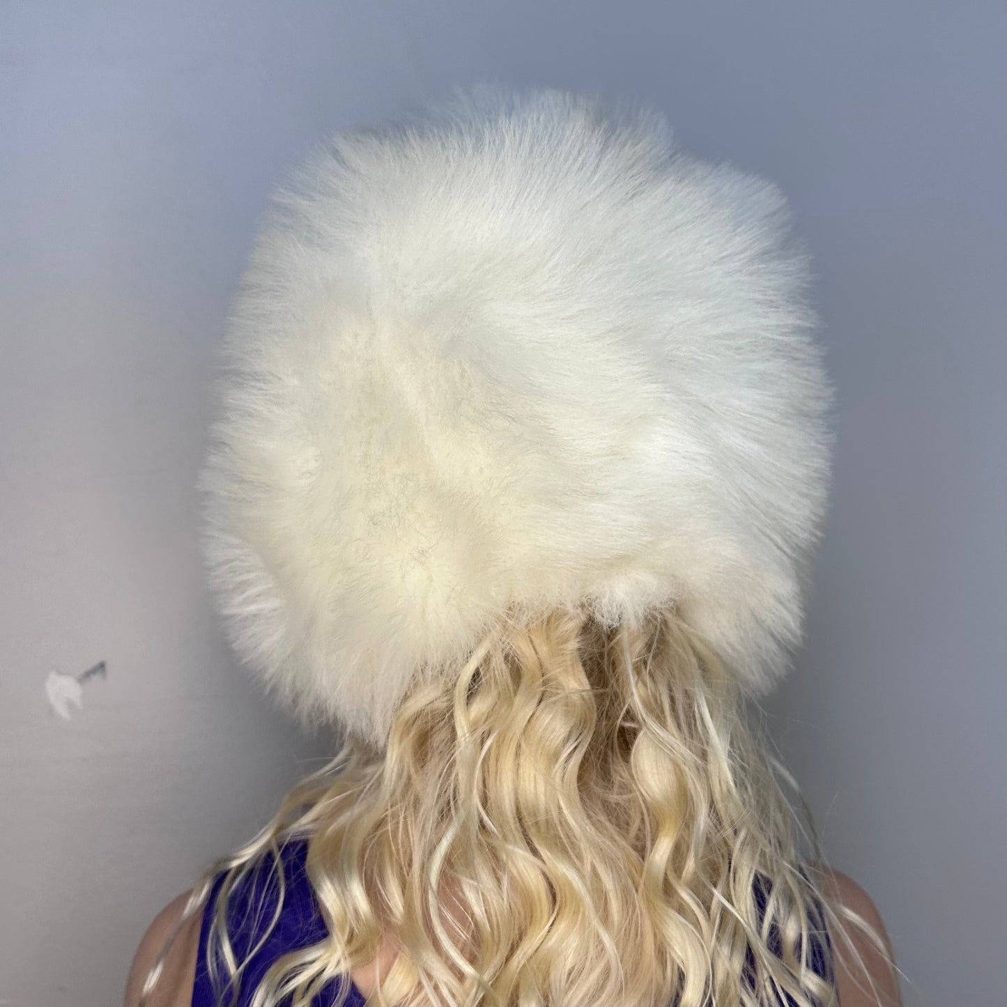 1960s/70s Cream Faux Fur Hat with Pom Poms Tie