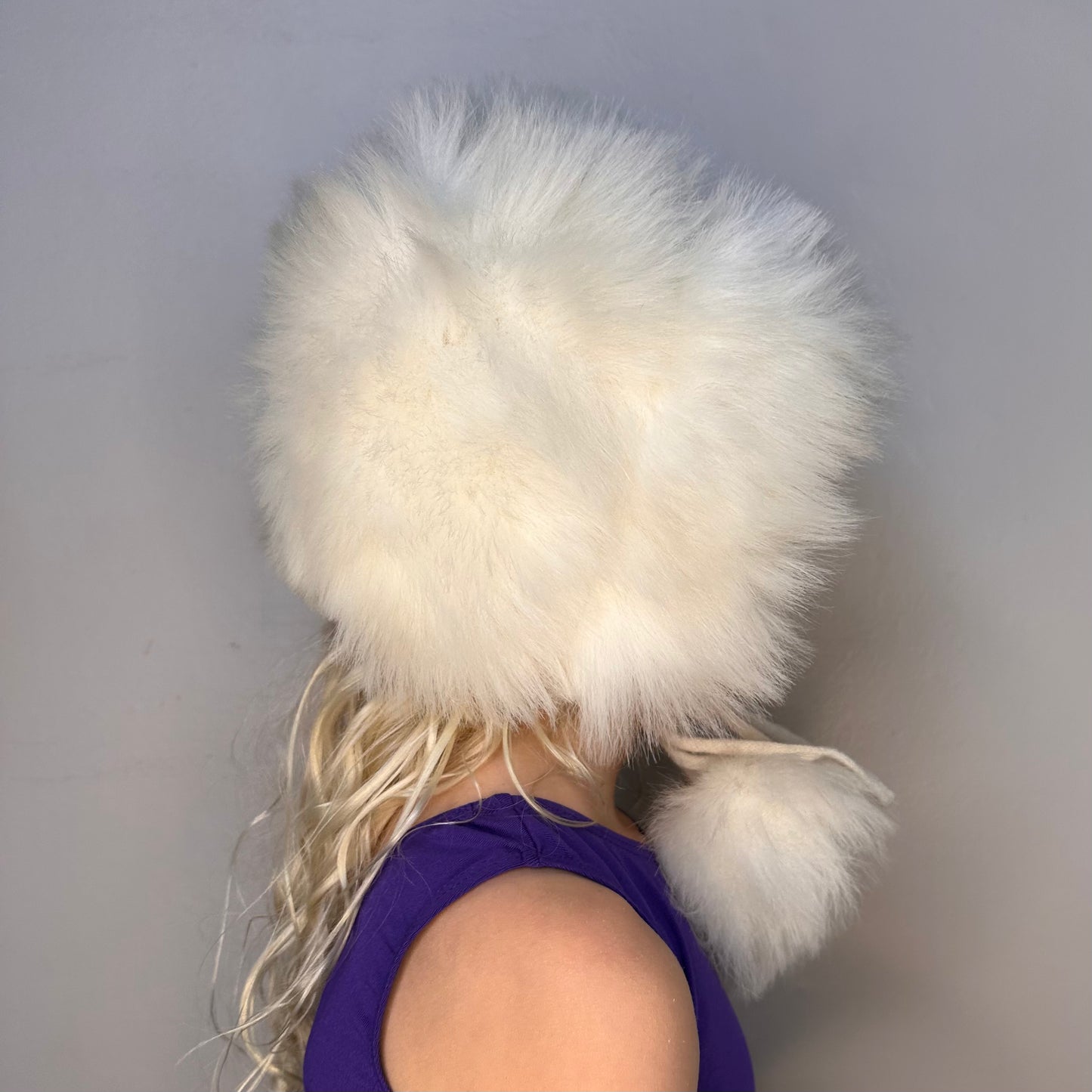 1960s/70s Cream Faux Fur Hat with Pom Poms Tie