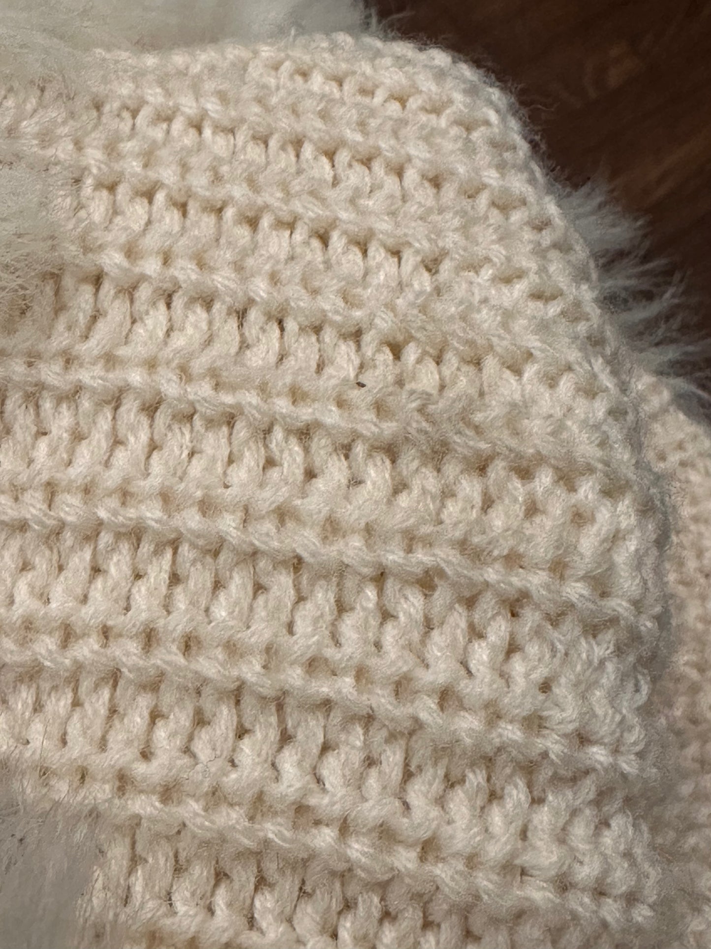 Vintage Cream Knit Hat with Faux Fur Trim