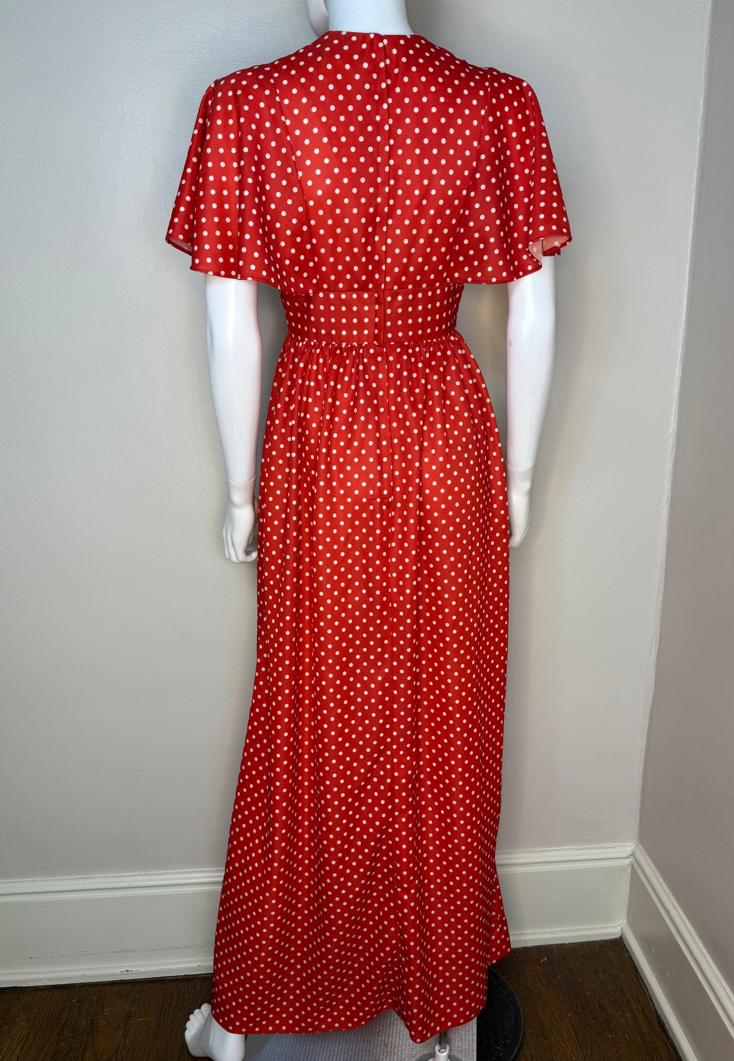 1970s Red and White Polka Dot Maxi Dress, Melissa Lane Size XS