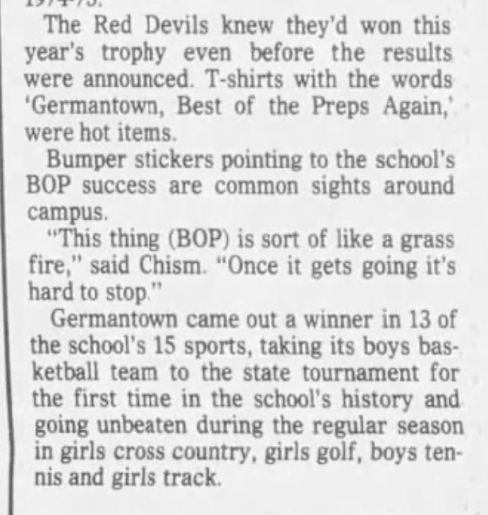 1970s Germantown High School Devils T-Shirt, Best of the Preps Again 1977, Hanes Size S/M