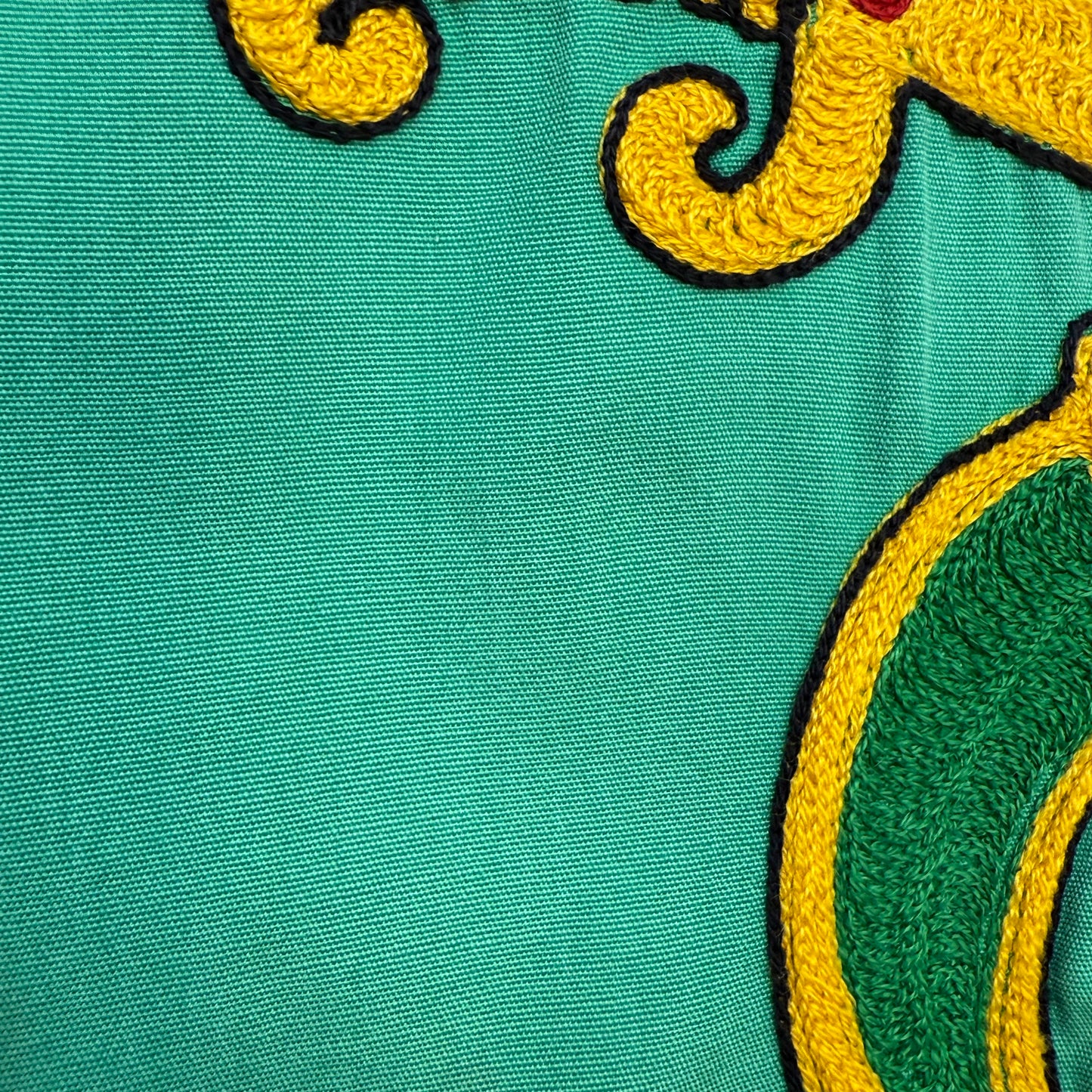 1940s Men’s Green Long Sleeve Shirt, Al Chymia Temple Memphis Chain Stitch Embroidery, Fremont Shirt Co Size M/L