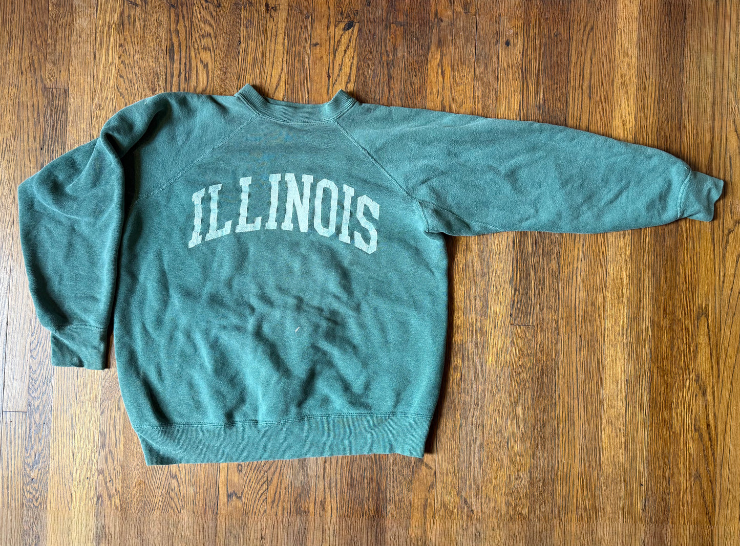 1950s/60s Illinois University Sweatshirt, Size Medium-Large, Faded Green